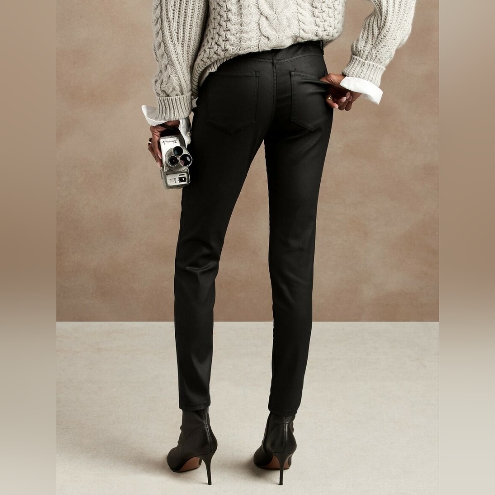 Banana Republic Coated Mid-Rise Skinny Fit Jeans Black Size 6R/28 - Picture 7 of 13